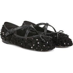 Circus NY by Sam Edelman Women's Black Shearling Fabric Cross Strap Ballet Flat